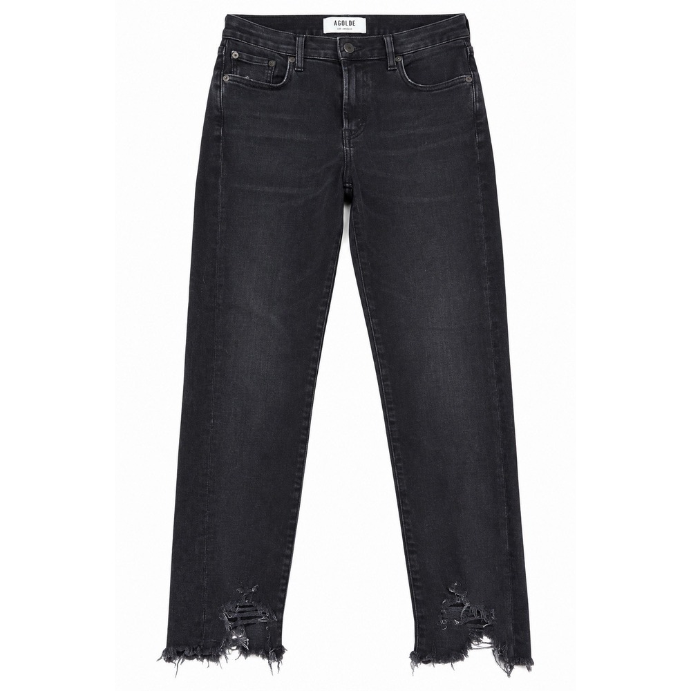 AGOLDE Women's Sophie Black Distressed Skinny Jeans 27 Raw Hem Grunge Y2K Denim